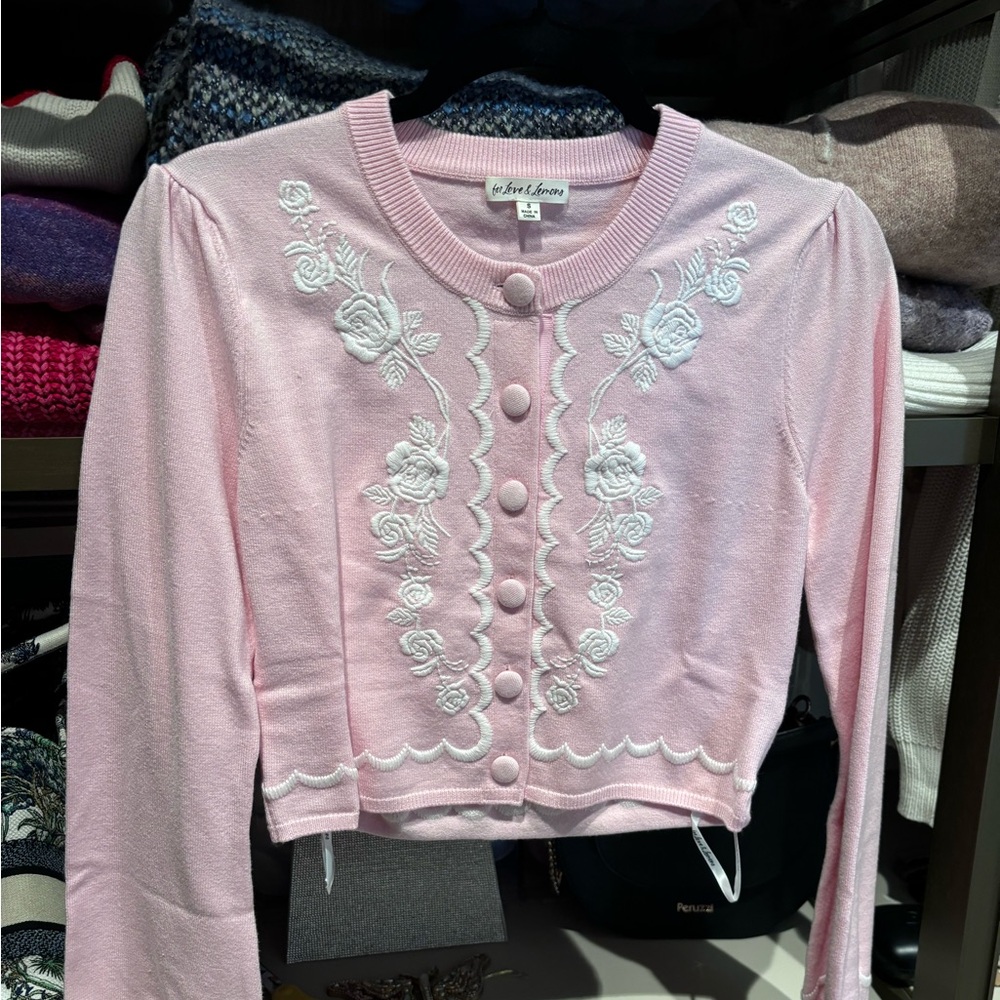 For Love And Lemons Pink Embroidered Cardigan